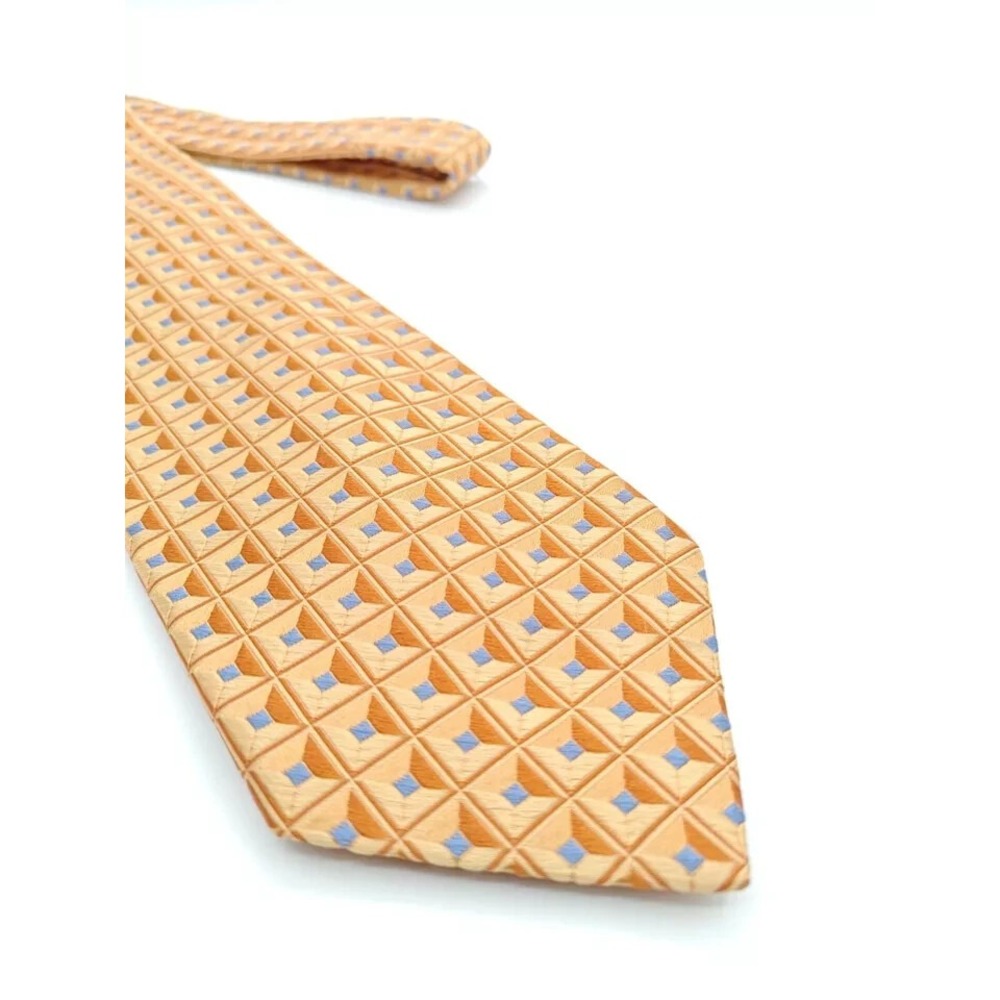 Ike Behar Mens Silk Tie Orange Geometric USA Handmade Woven Necktie 58x3.5
